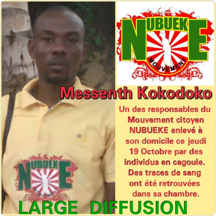 Crsie au Togo: KOKODOKO Messenth un des responsables du mouvement citoyen NUBUÉKÉ a été enlevé dans sa maison Le Jeudi 19 Octobre vers 05h du matin .
