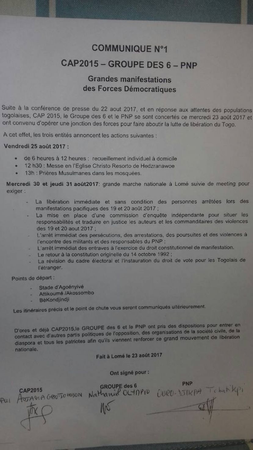 COMMUNIQUE : CAP2015, GROUPE 6 et  PNP